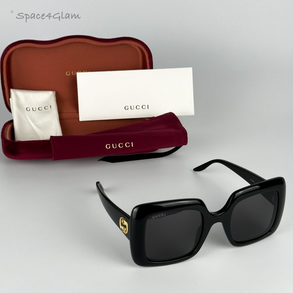 Gucci Women Sunglasses Black Gray Square Oversized GG0896S LOGO 001 NEW - Picture 7 of 10